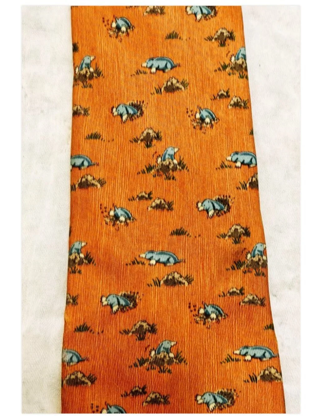 Hermes Whimsical Moles Animals Men's Tie Orange Silk 7794 FA 3.5